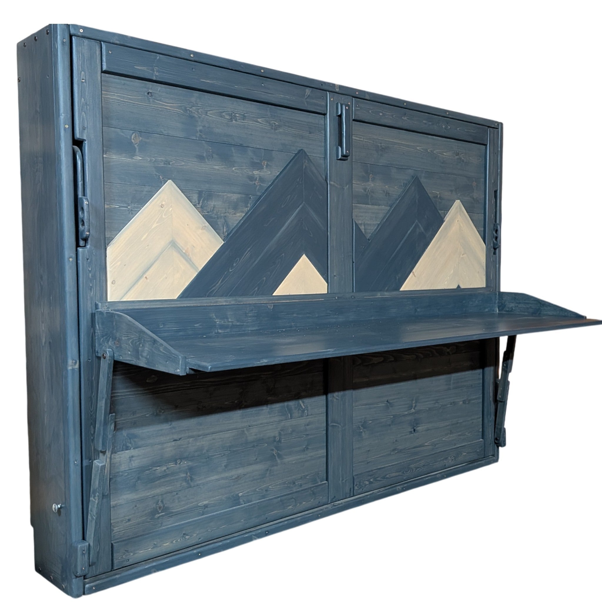 Horizontal Murphy Bed with Stay Level Desk - Blue - Kootenay Murphy Beds