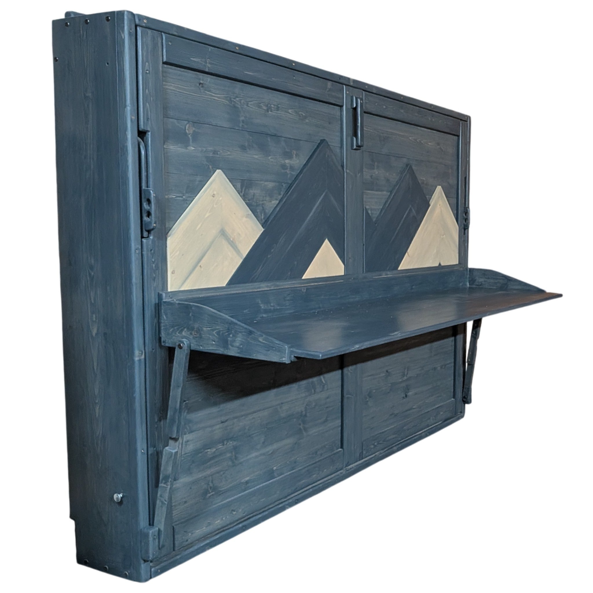 Horizontal Murphy Bed with Stay Level Desk - Blue - Kootenay Murphy Beds