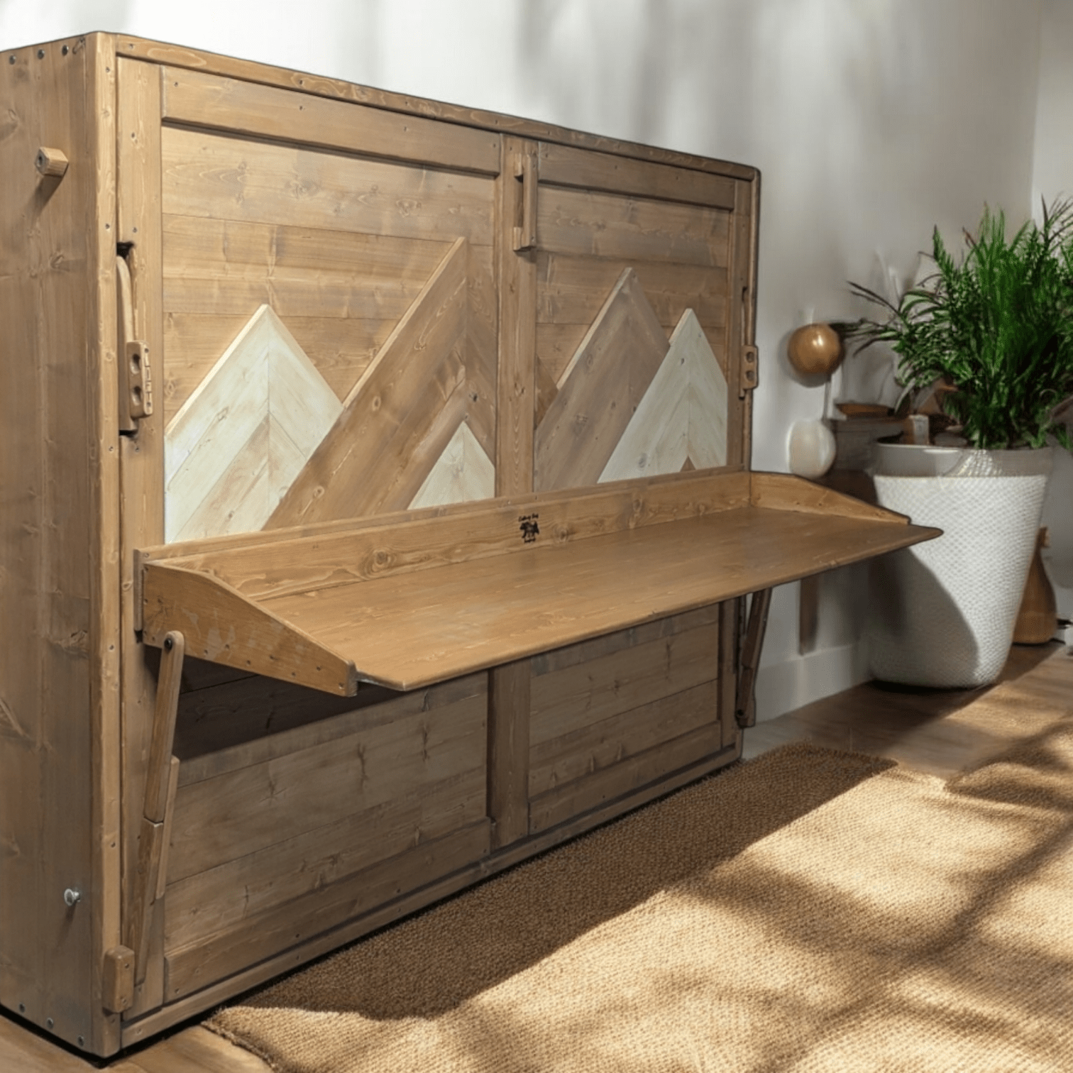 Horizontal Murphy Bed with Stay Level Desk - True Walnut - Kootenay Murphy Beds