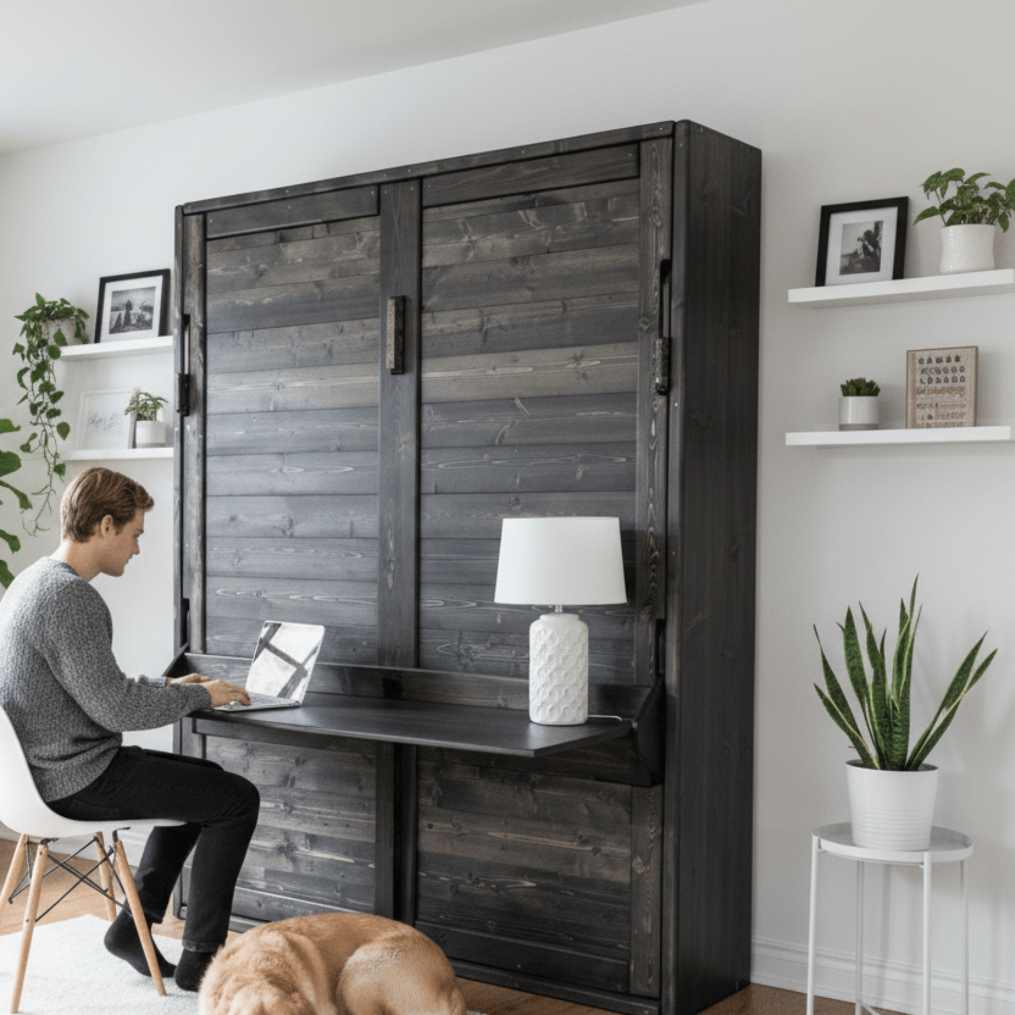 Murphy Bed With Desk - Charcoal - Kootenay Murphy Beds