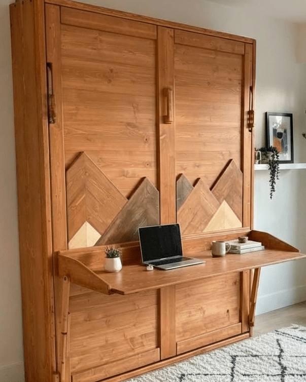 Murphy Bed with Desk - True Walnut Mountains with Stay Level Desk - Kootenay Murphy Beds