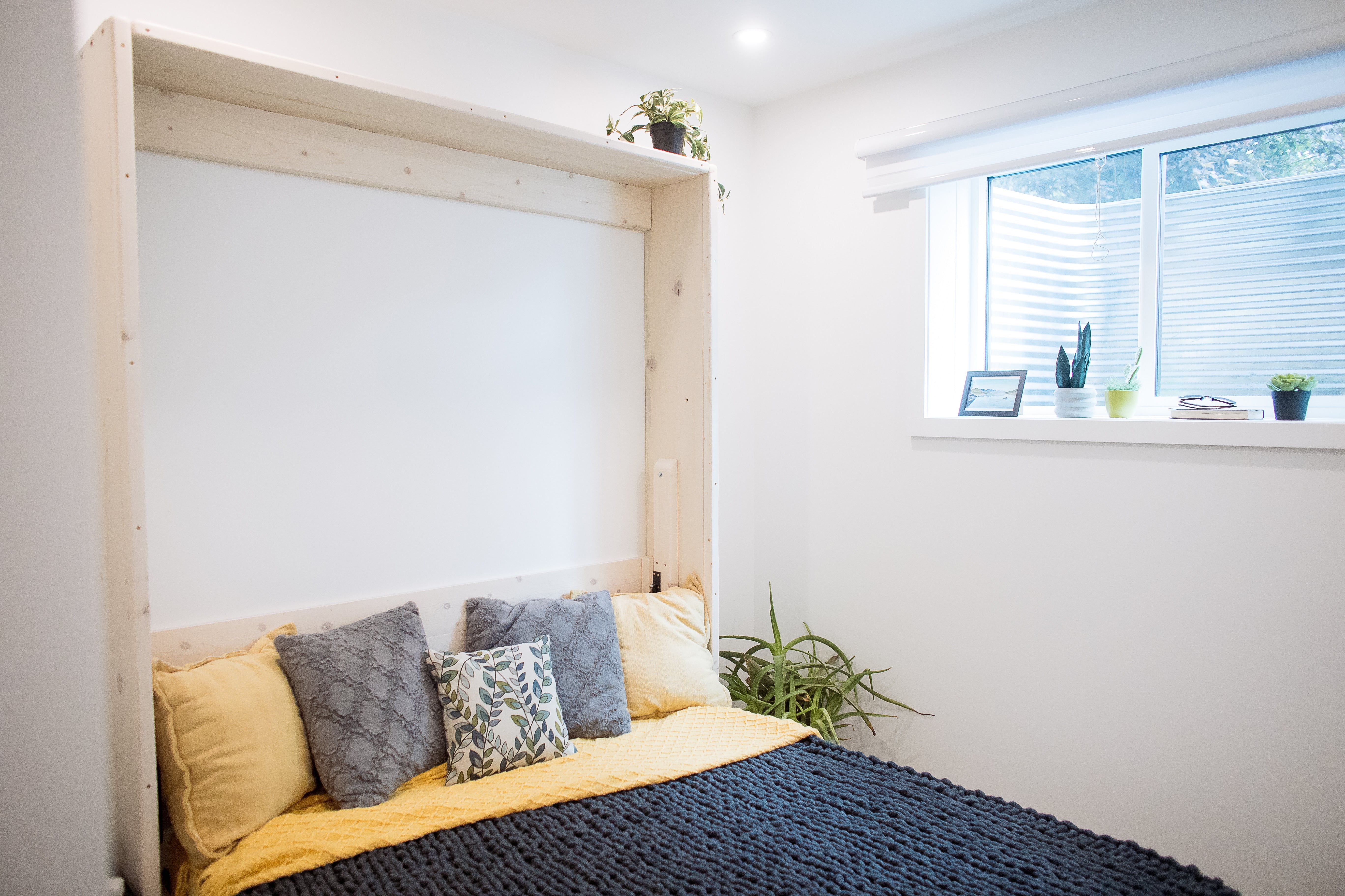 Murphy Bed With Desk White - "Snowflake" - Kootenay Murphy Beds