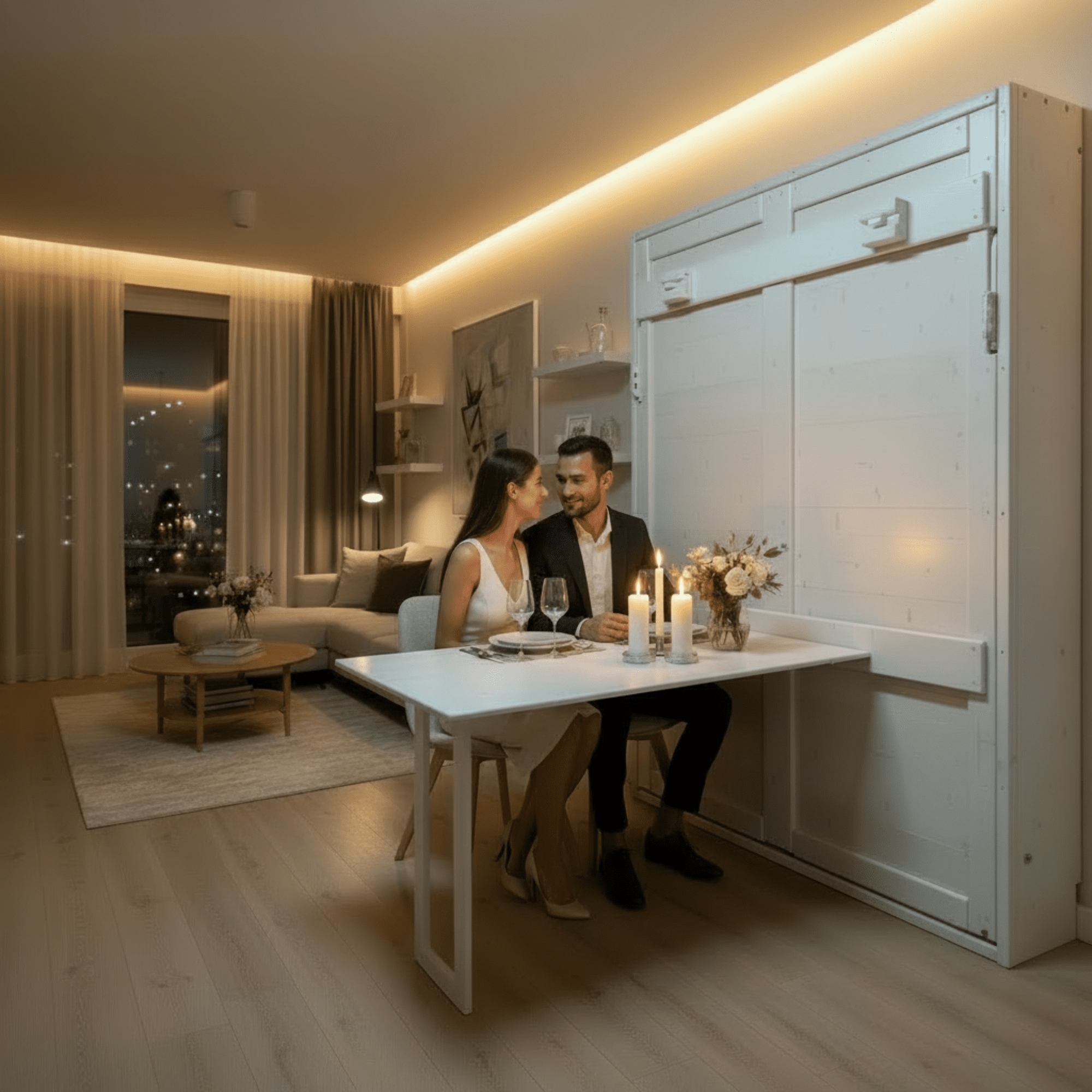 Murphy Bed With Dining Table White - Kootenay Murphy Beds