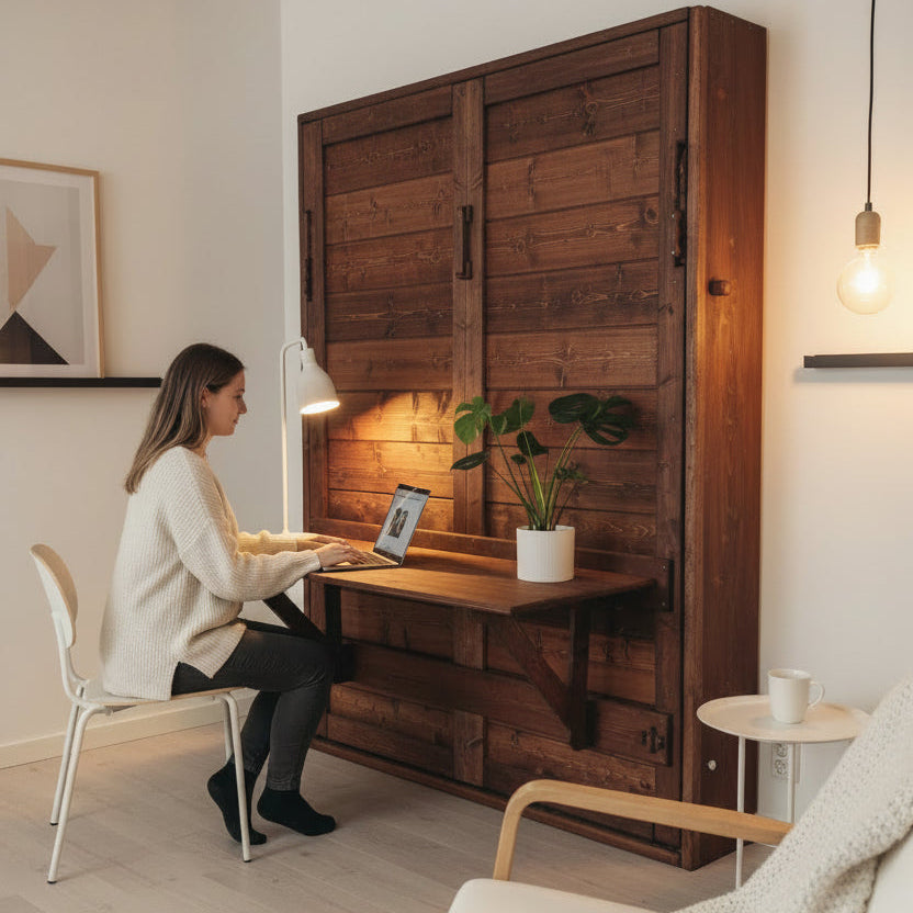Murphy Bed With Desk  -Cherry Red