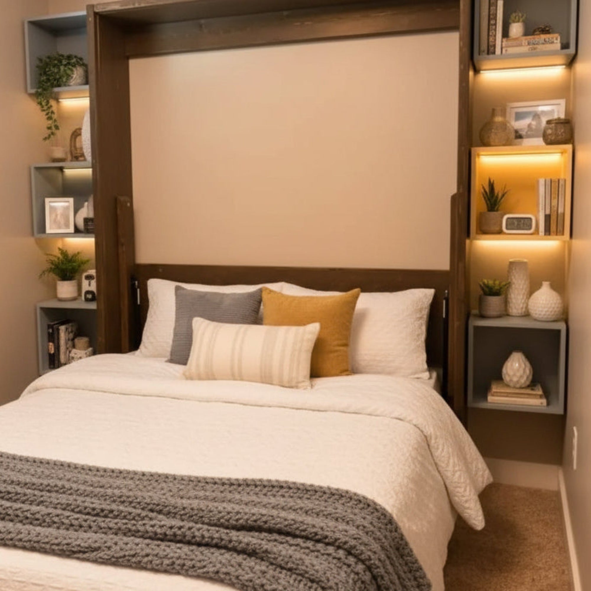 Queen Murphy Bed - Brown & Grey Mountains - Kootenay Murphy Beds