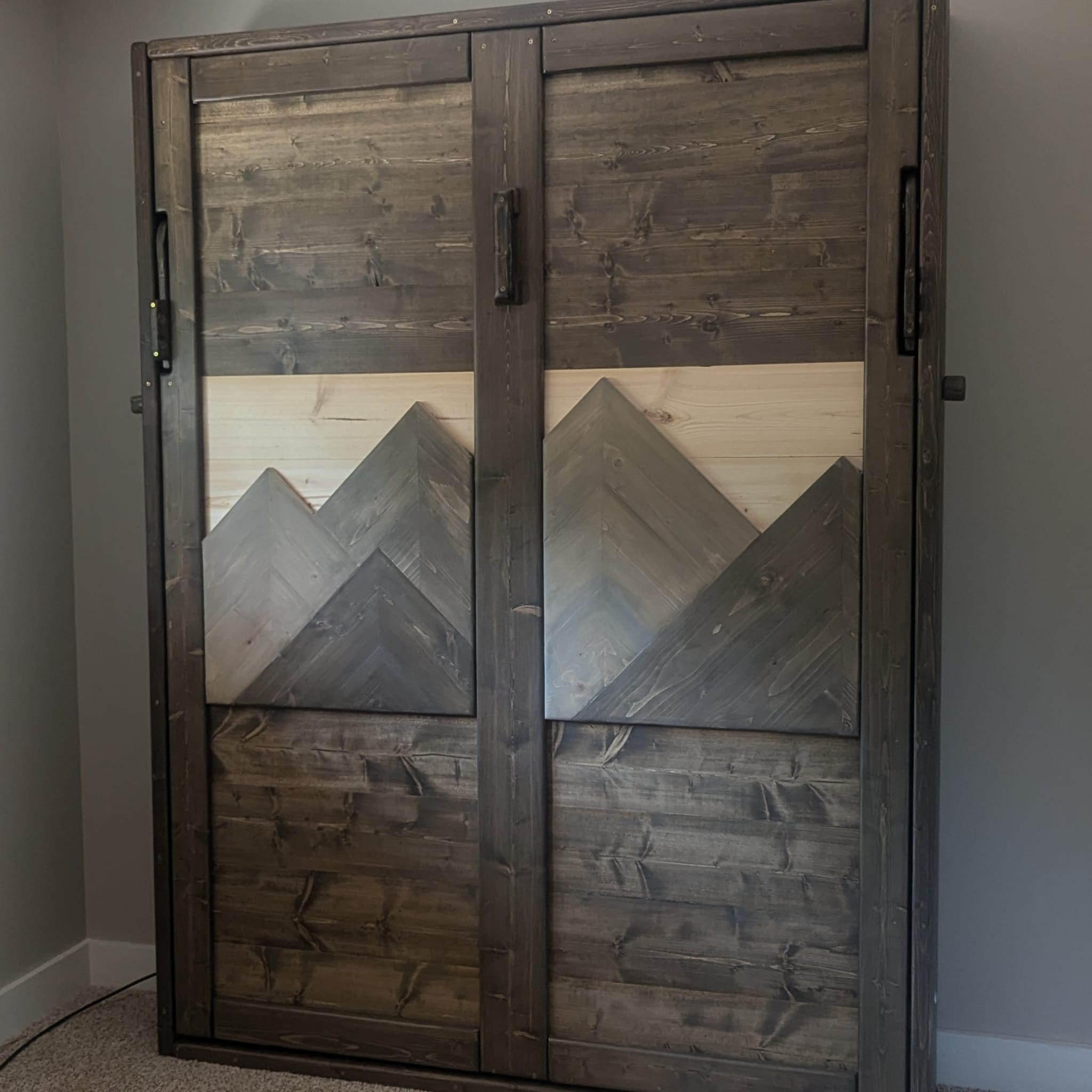 Queen Murphy Bed - Brown & Grey Mountains - Kootenay Murphy Beds