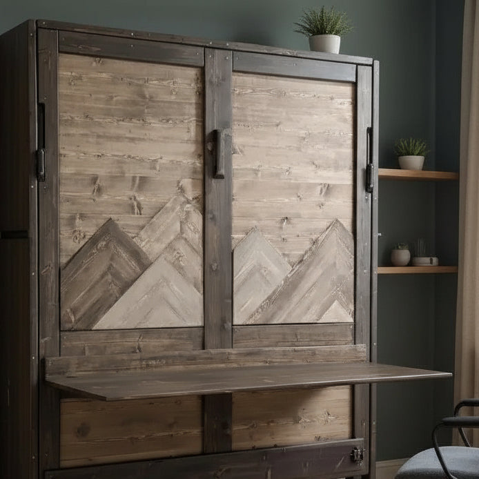 Queen Murphy Bed - Dark Brown Mountains - Kootenay Murphy Beds