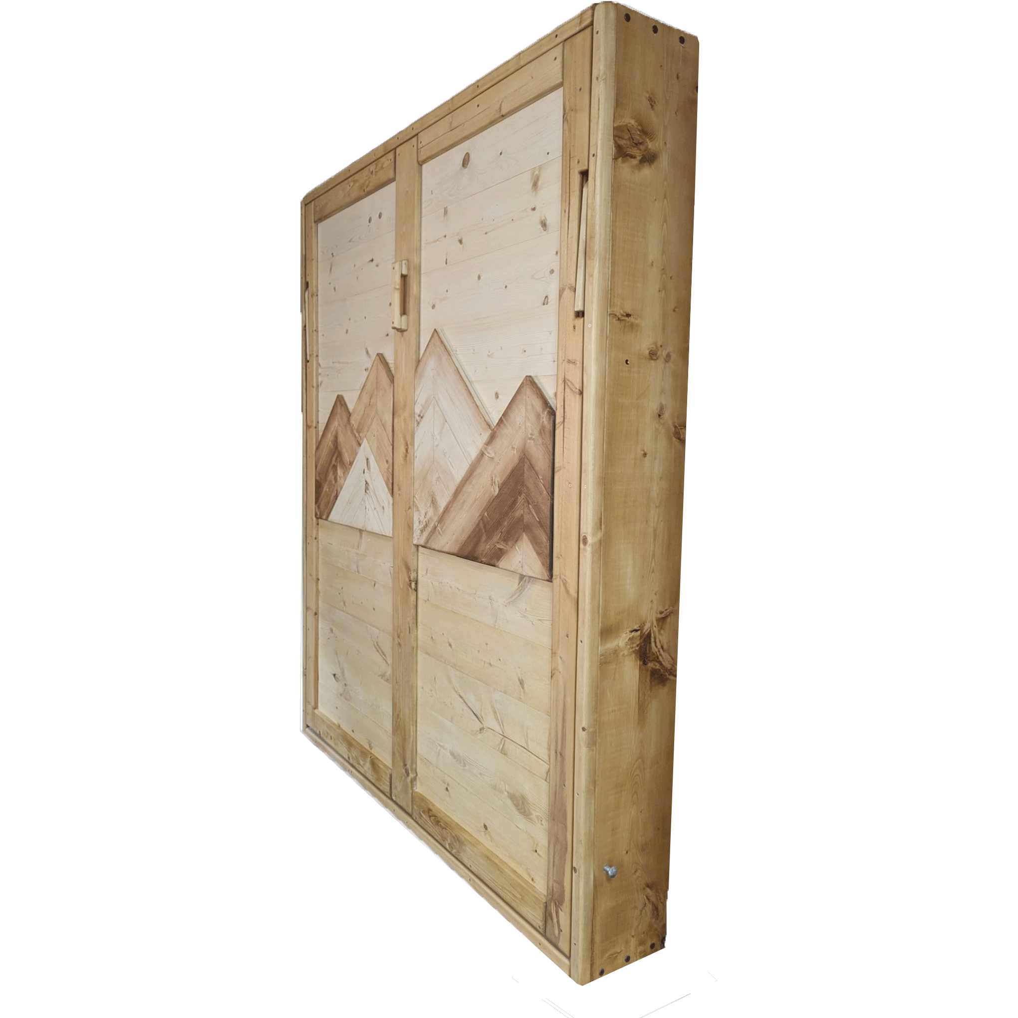 Queen Murphy Bed - Golden Oak & Brown Mountains - Kootenay Murphy Beds