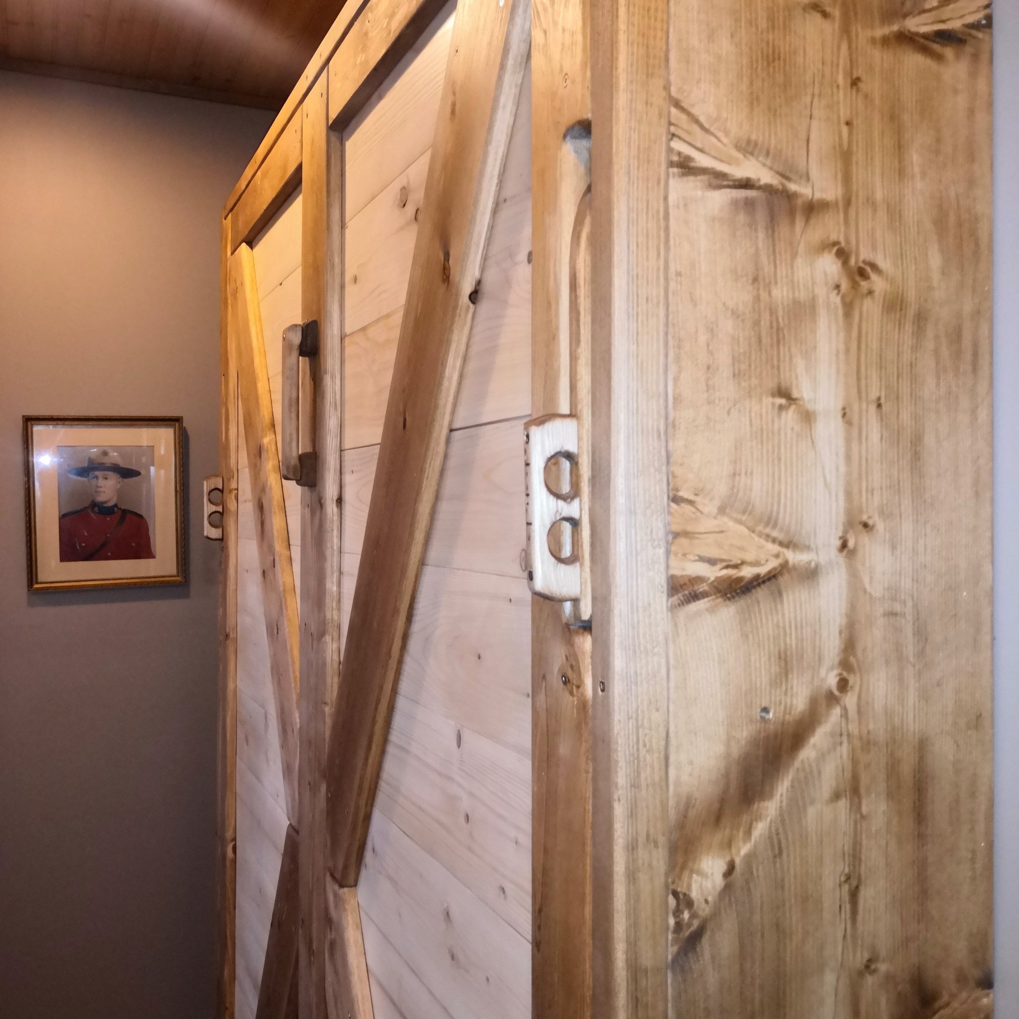 Queen Murphy Bed - Natural Pine & Walnut - Kootenay Murphy Beds