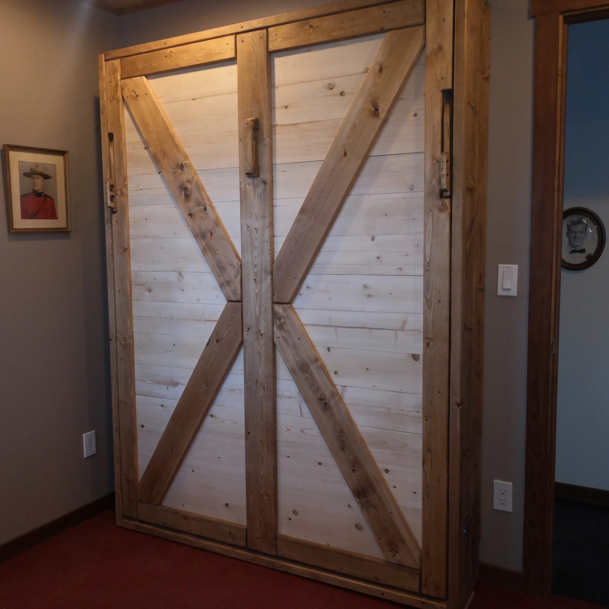 Queen Murphy Bed - Natural Pine & Walnut - Kootenay Murphy Beds