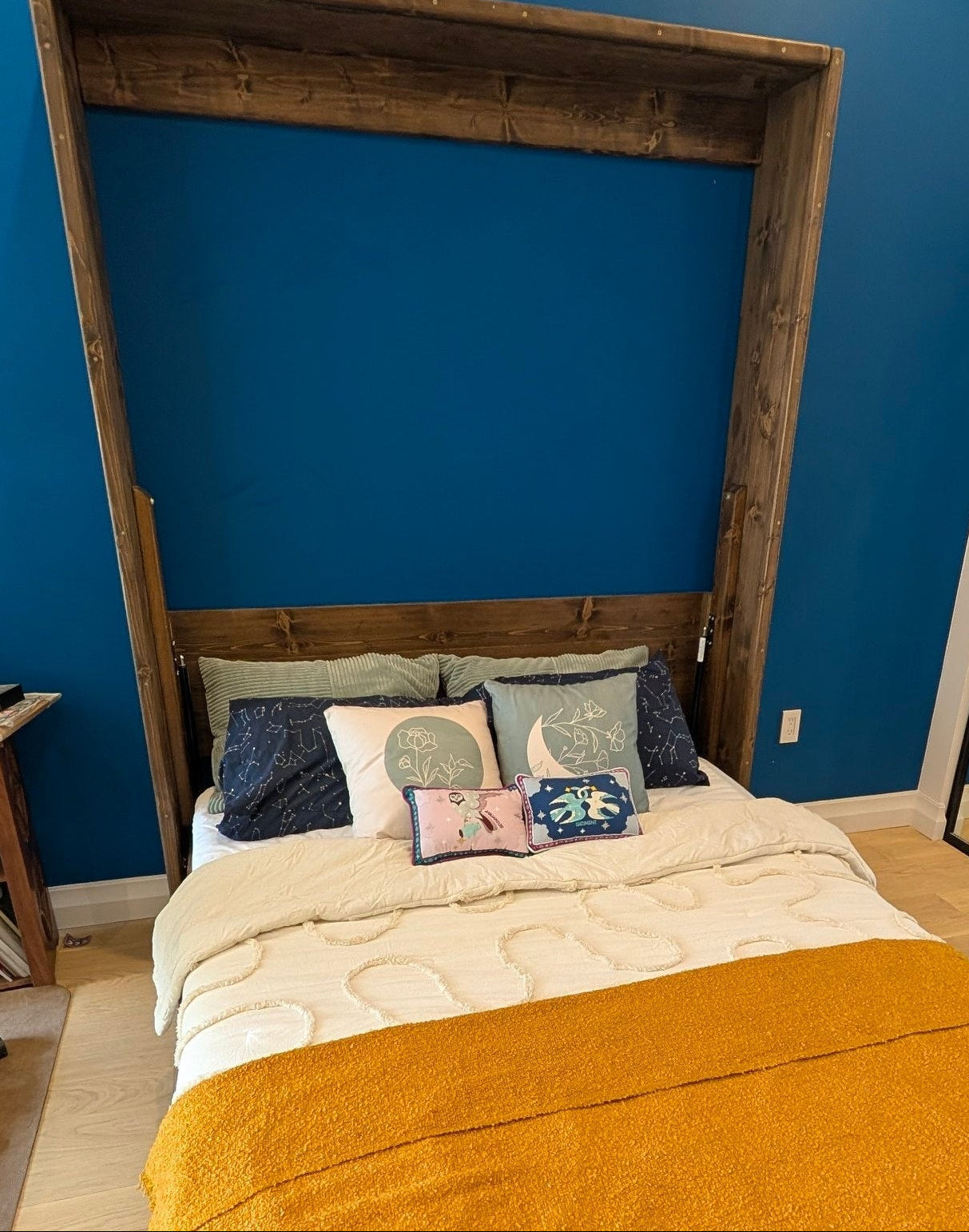 Signature Blue Murphy Bed With Desk - Kootenay Murphy Beds