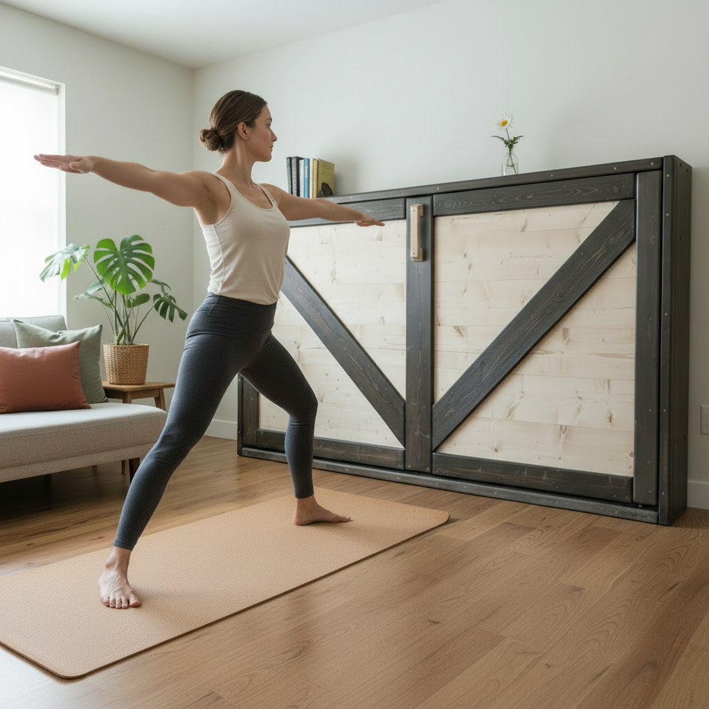 Twin Murphy Bed Horizontal - Bark & Pine - Kootenay Murphy Beds