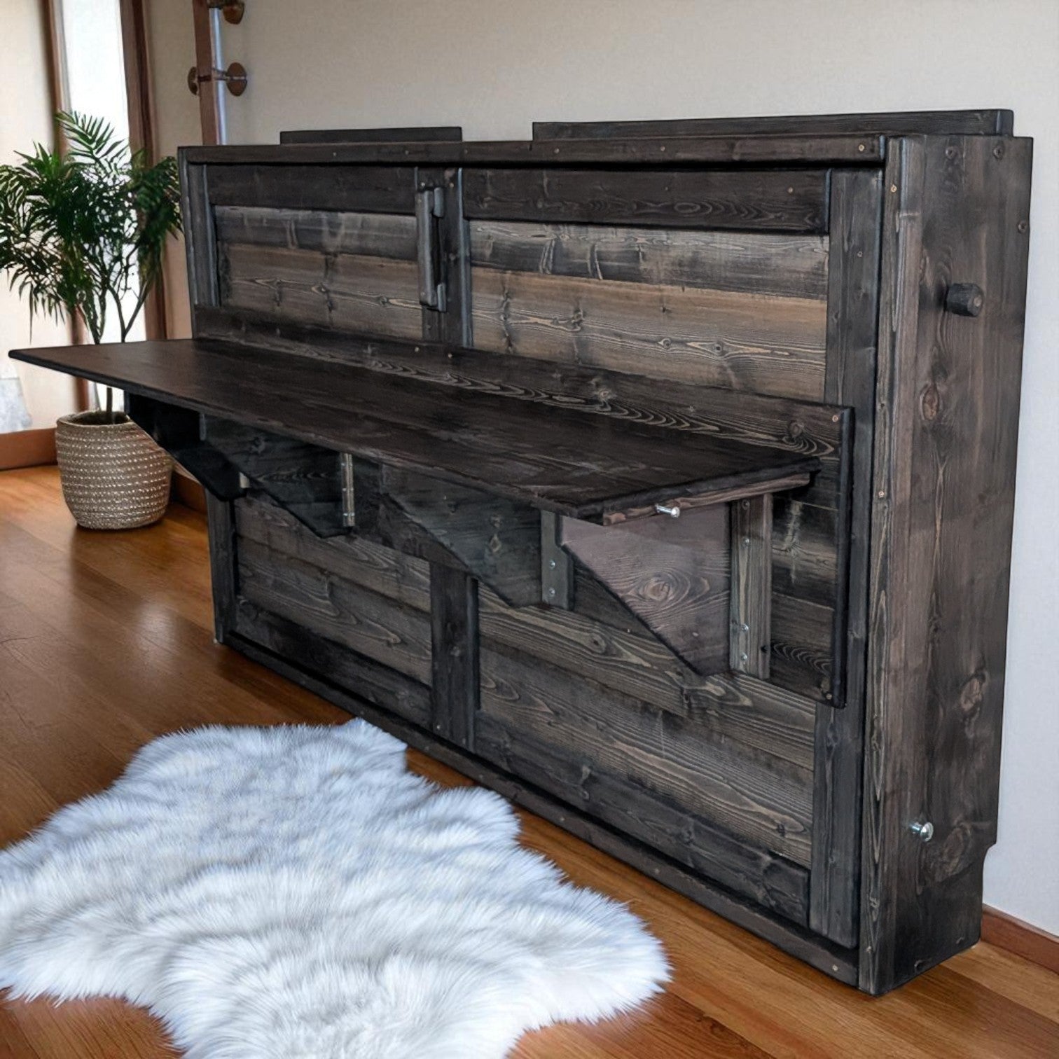 Twin Murphy Bed Horizontal with Desk - Charcoal - Kootenay Murphy Beds