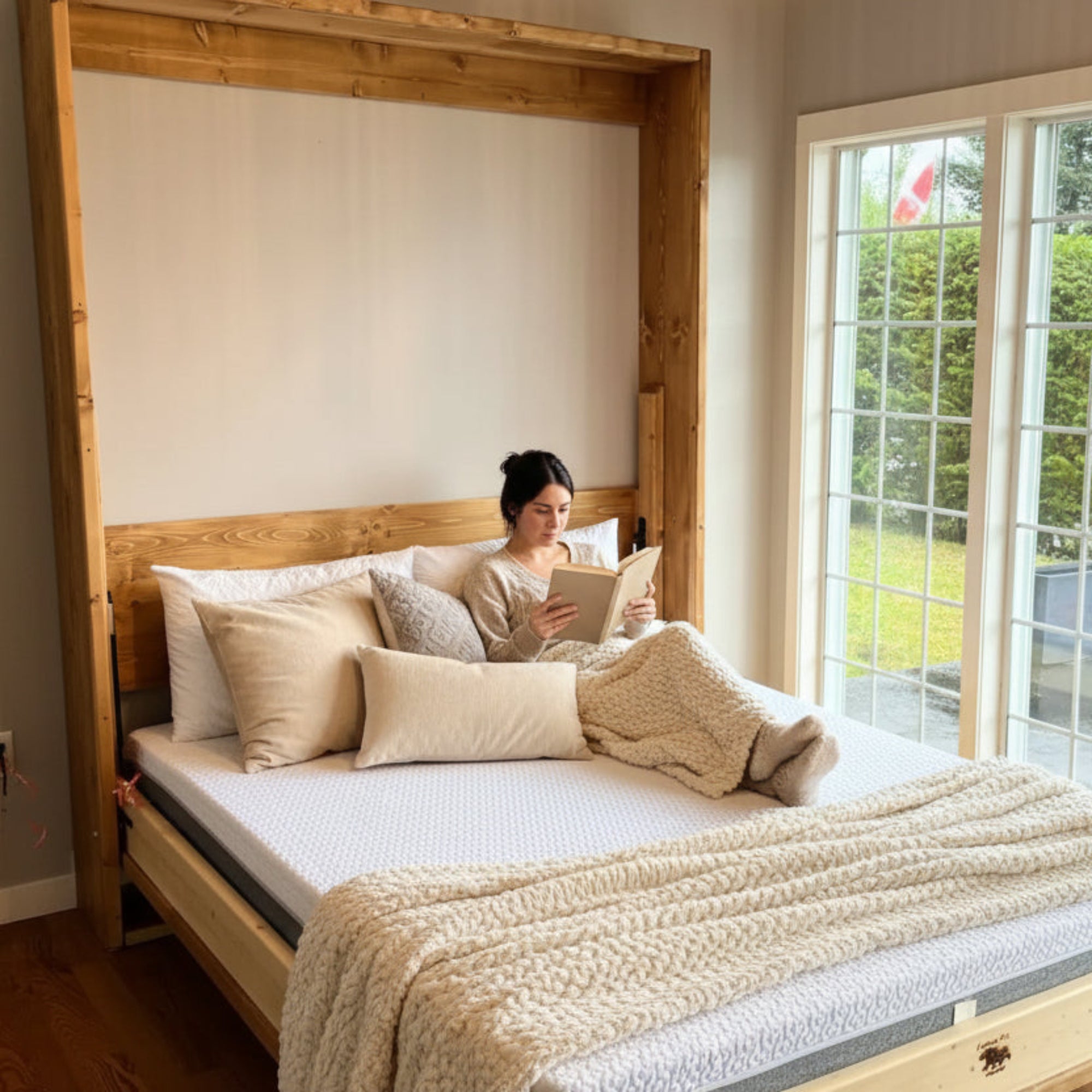 Double Murphy Bed - Natural Pine & Walnut - Kootenay Murphy Beds