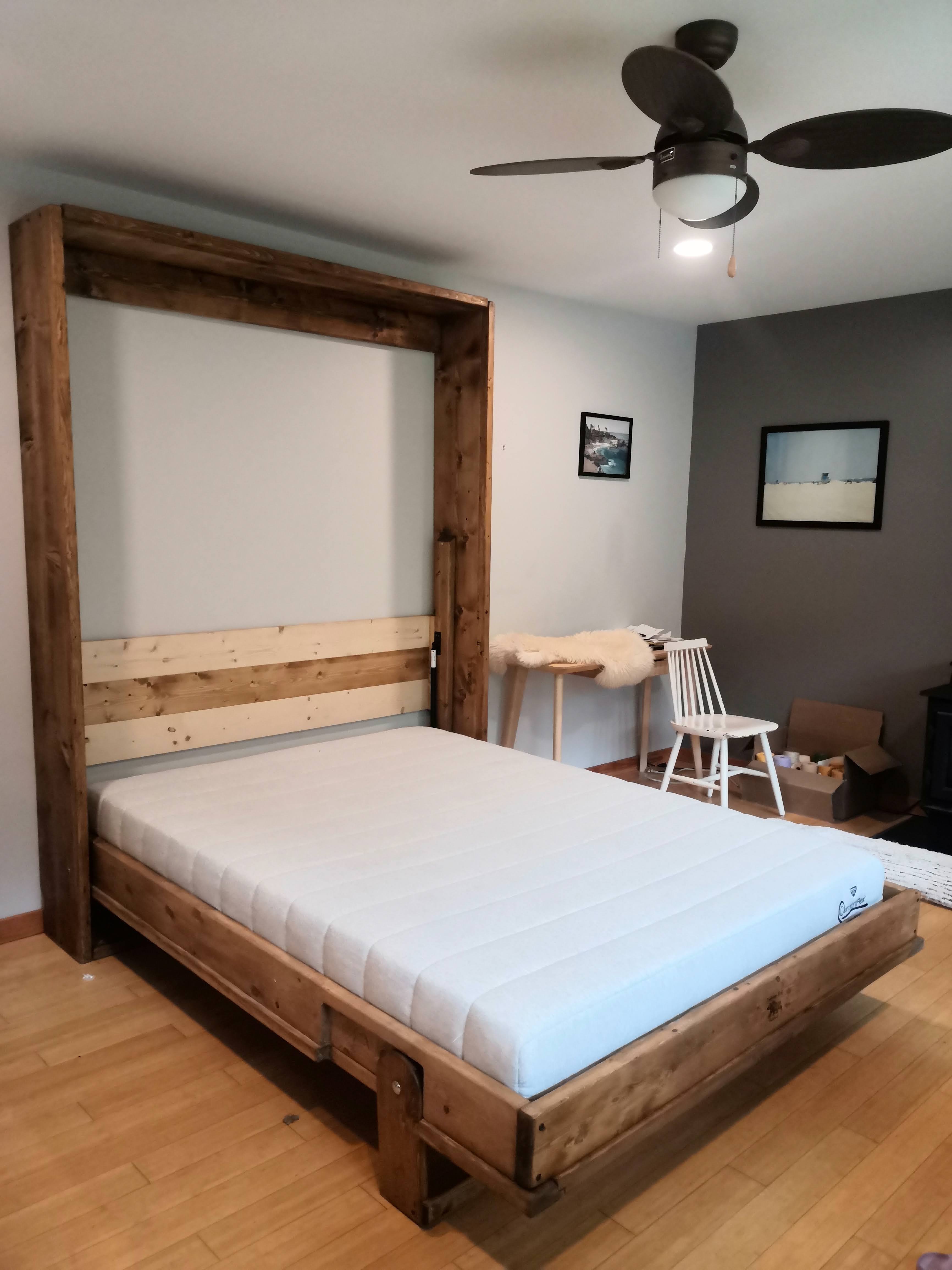 Double Murphy Bed - Natural Pine & Walnut - Kootenay Murphy Beds