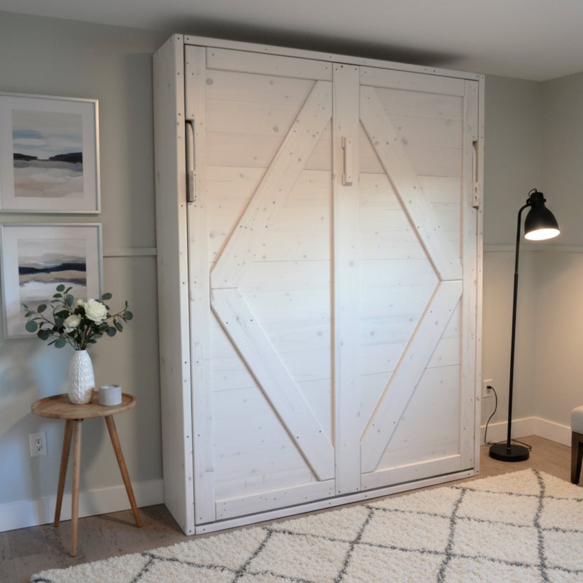 Double Murphy Bed - White Wash - Kootenay Murphy Beds