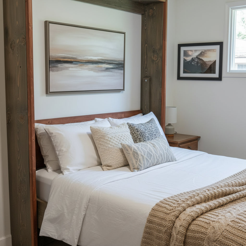 Rustic Brown Queen Murphy Bed | Solid Wood Wall Beds