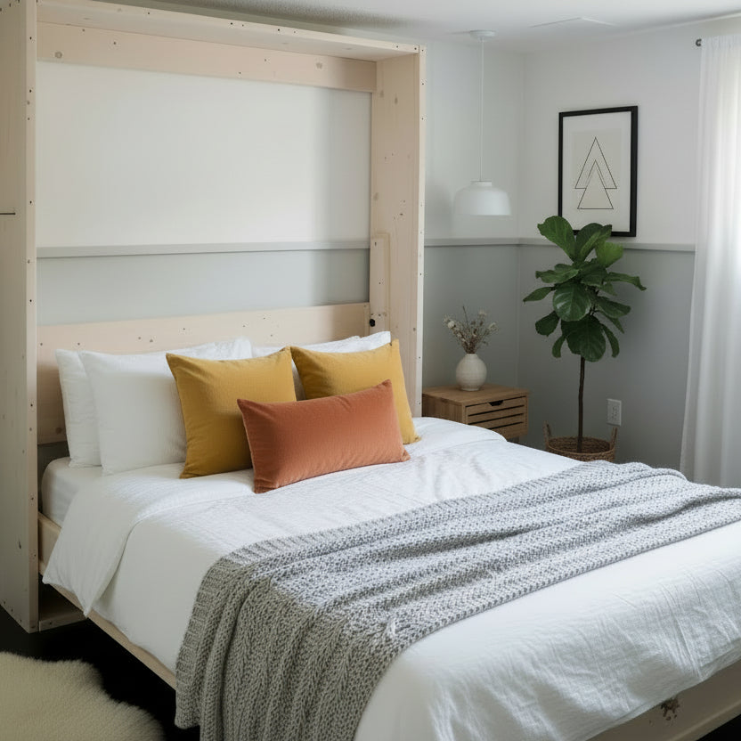 Queen Murphy Bed - White Wash