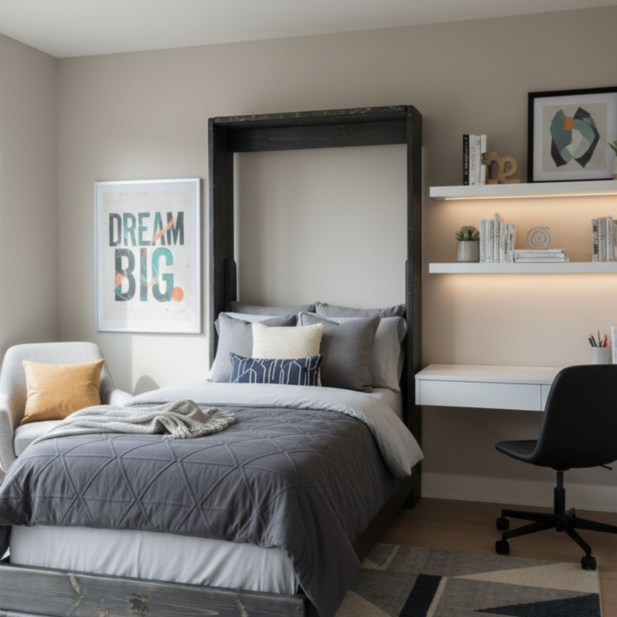 Twin Vertical Murphy Bed - Charcoal - Kootenay Murphy Beds